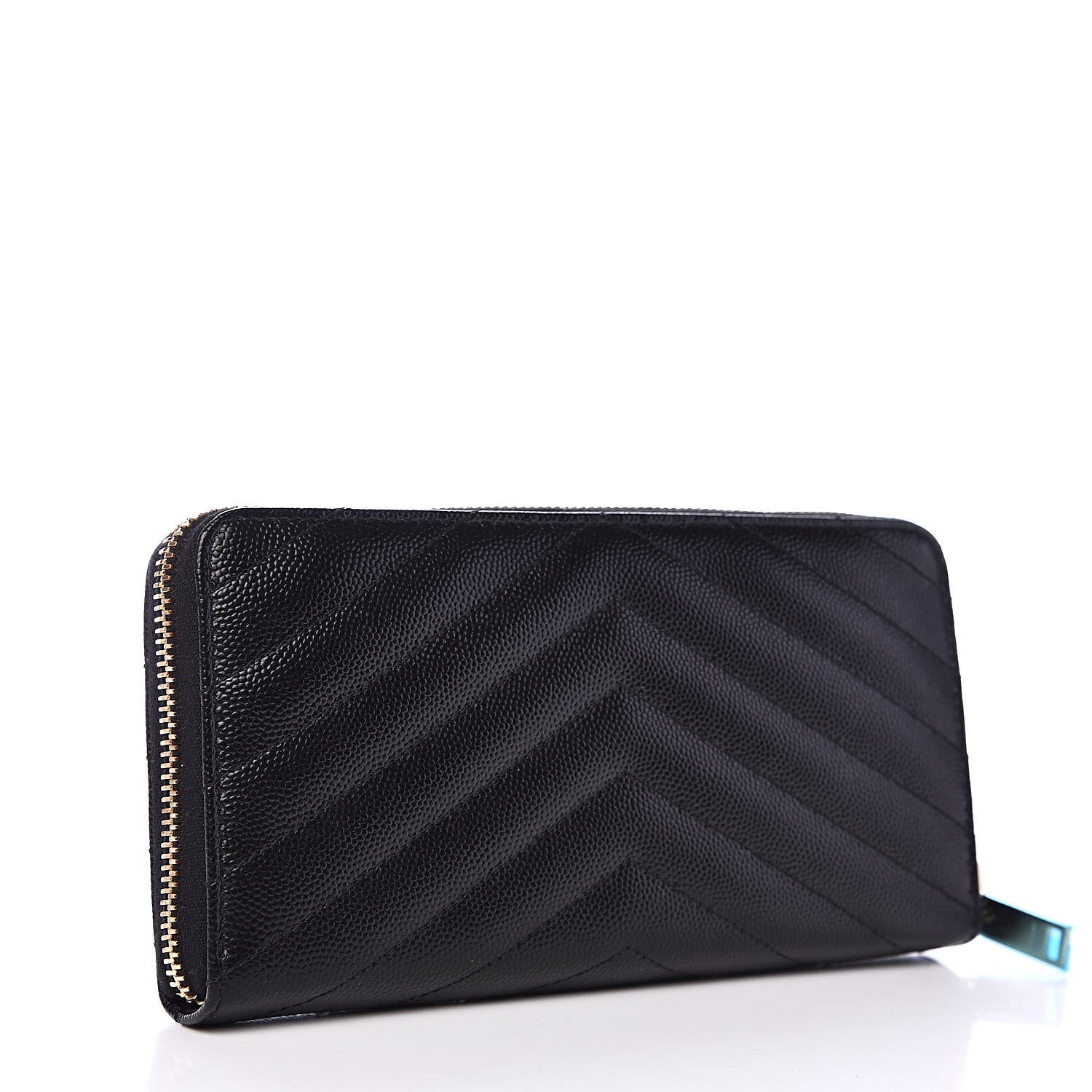 Saint Laurent Grain De Poudre Matelasse Chevron Monogram Zip Around Wallet Black 3 of 7