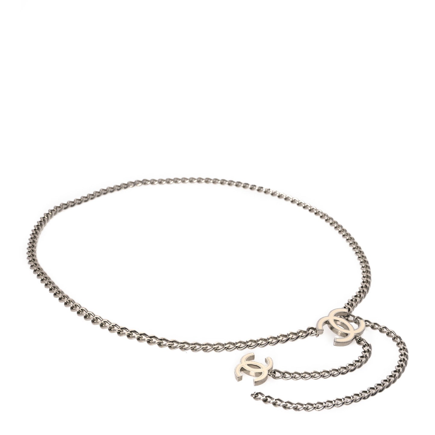 Enamel CC Chain Logo Belt Silver White