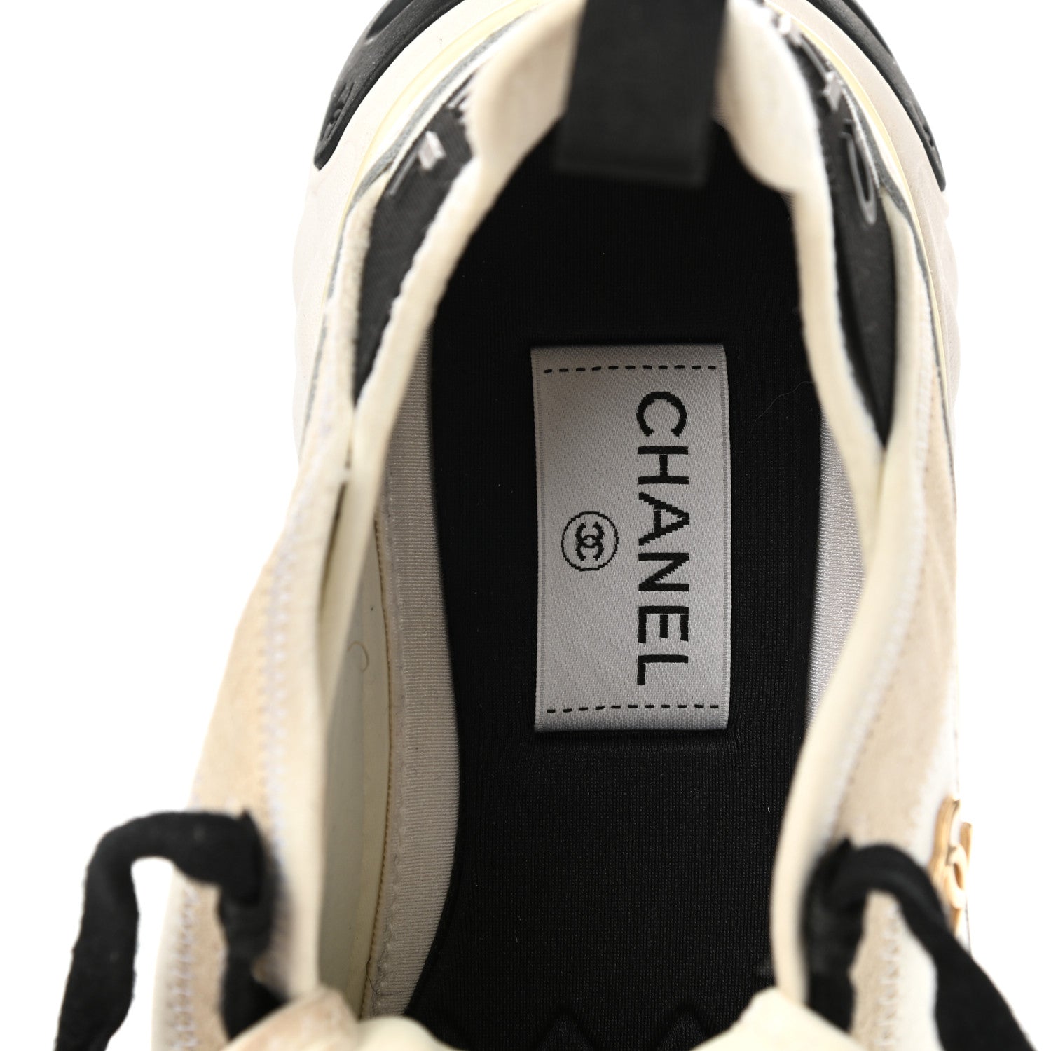 Chanel Velvet Calfskin Mixed Fibers CC Sneakers 39.5 Ivory Black 7 of 9