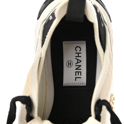 Chanel Velvet Calfskin Mixed Fibers CC Sneakers 39.5 Ivory Black 7 of 9
