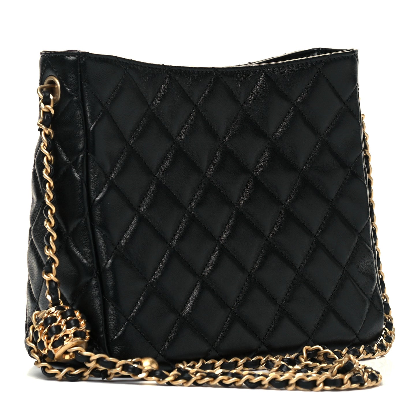 Lambskin Quilted Small Pearl Crush Hobo Black