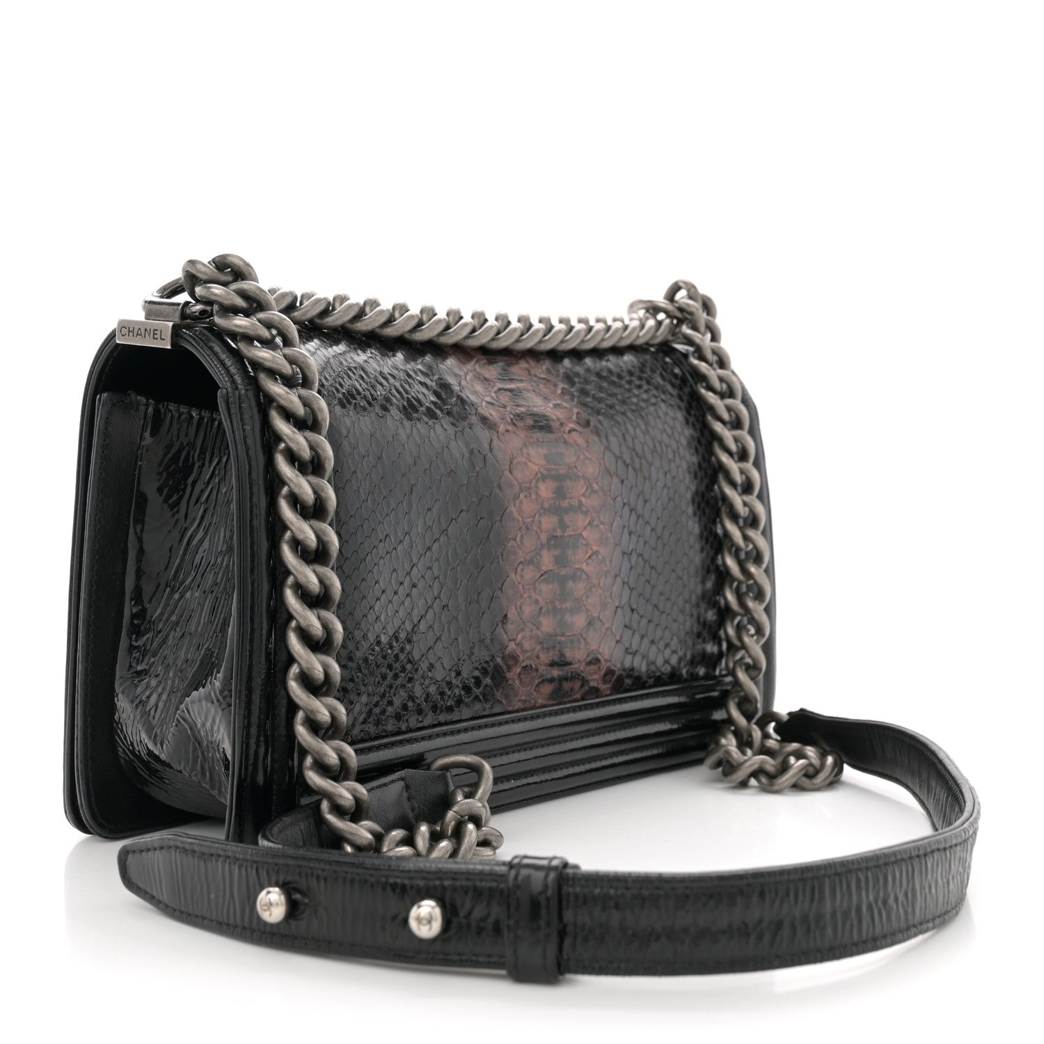 Chanel Patent Snakeskin Medium Boy Flap Black 3 of 12