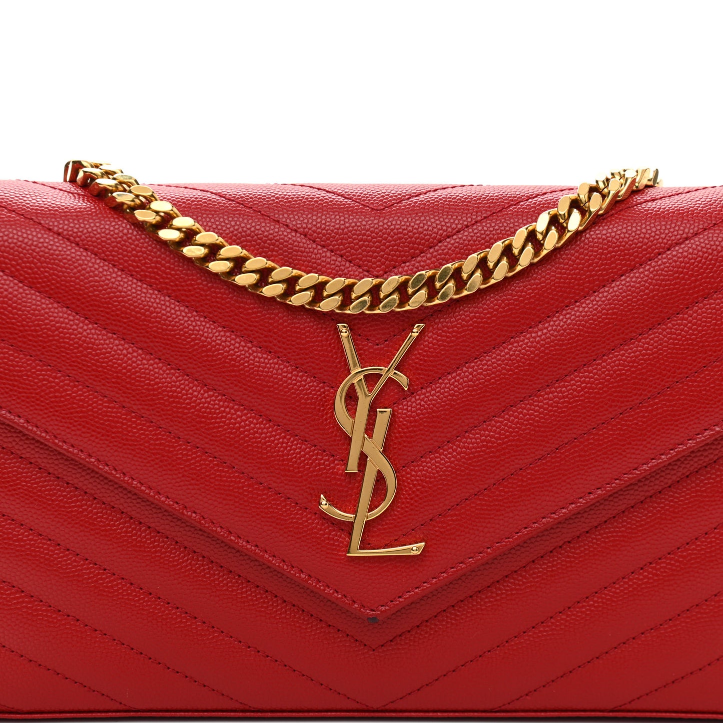 Grain De Poudre Matelasse Chevron Monogram Chain Wallet Red