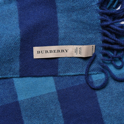 Burberry Cashmere Check Happy Fringe Scarf Blue 4 of 4