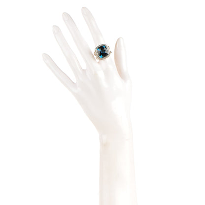 David Yurman Sterling Silver Diamond Blue Topaz 14mm Albion Ring 52 6 4 of 5