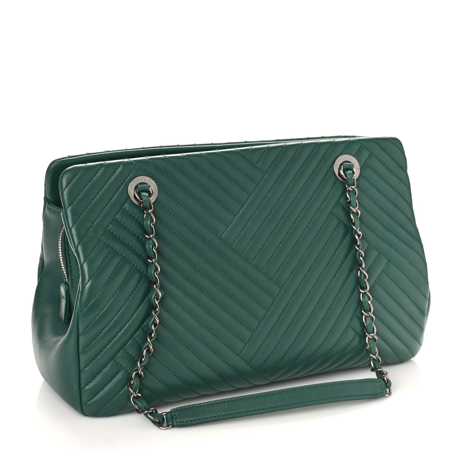 Lambskin Quilted CC Crossing Shopping Tote Green