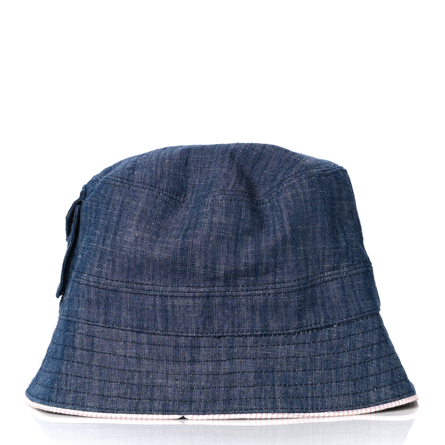 Chanel Denim Gingham Crystal CC Pocket Bucket Hat 57 Blue Pink 4 of 9