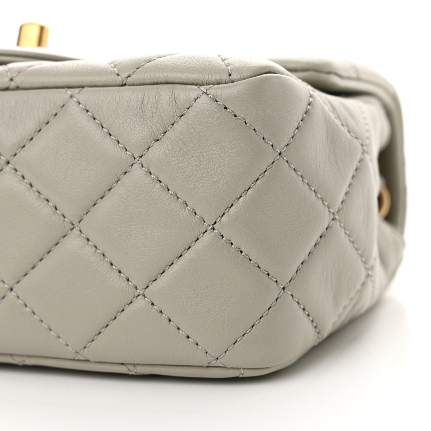 Lambskin Quilted Mini Pearl Crush Flap Grey