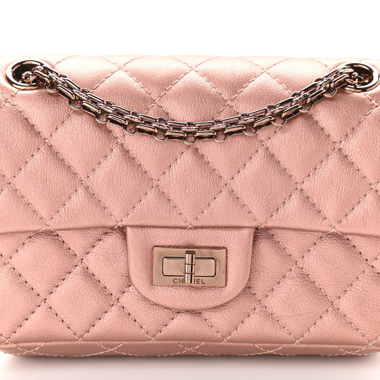 Metallic Grained Calfskin Quilted 2.55 Reissue Mini Flap Copper Pink