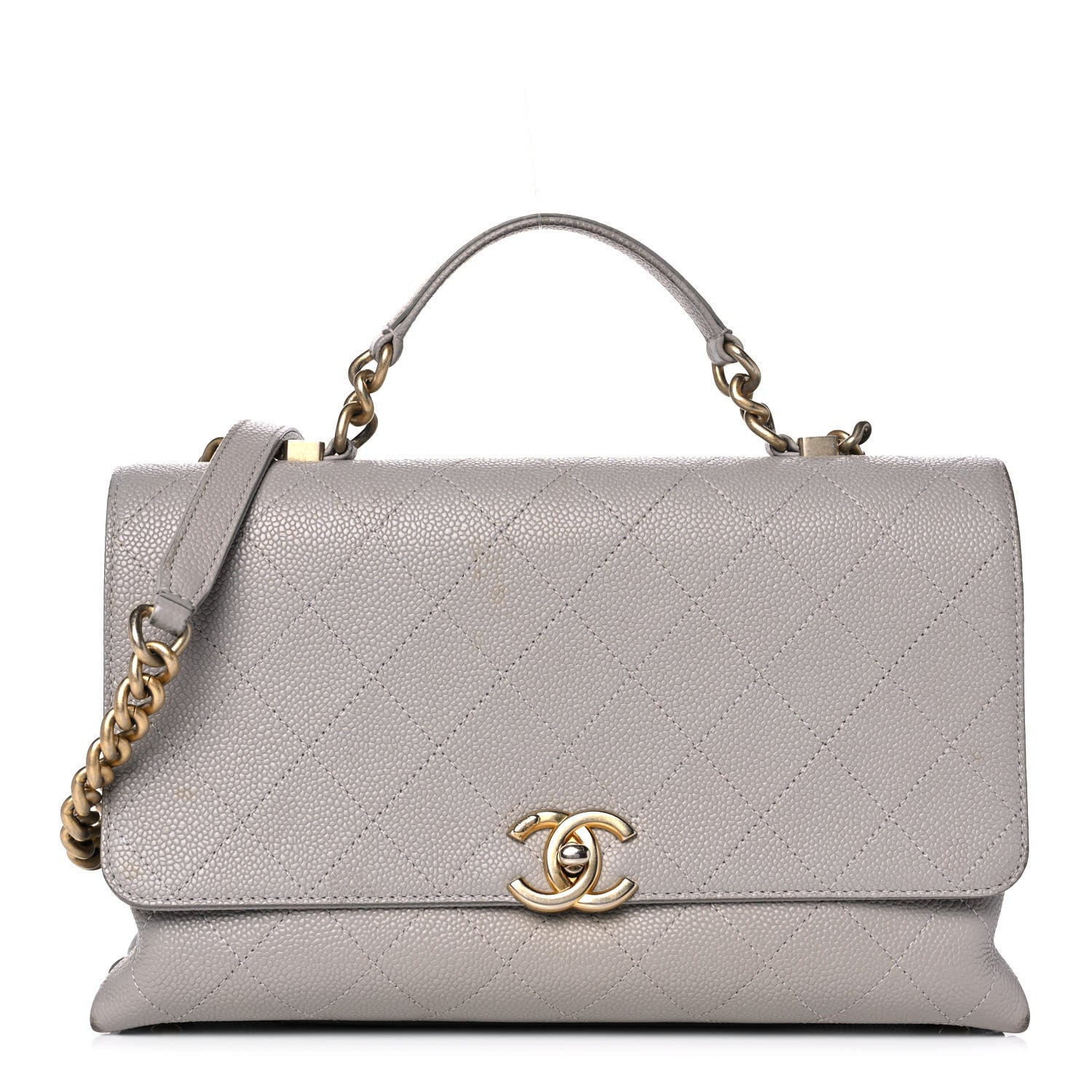 Chanel Grained Calfskin Stitched Flap Grey 1 of 12