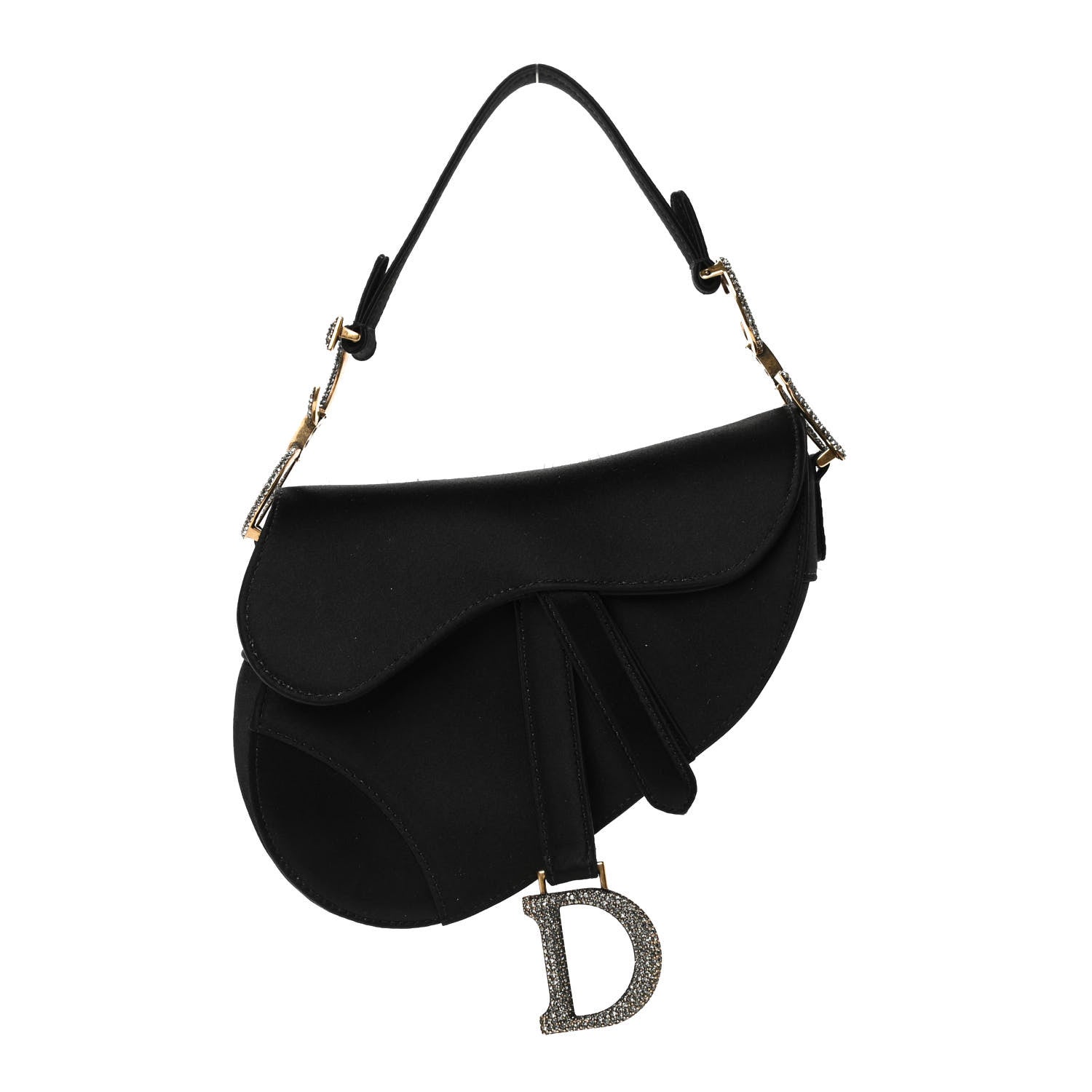 バッグ [Rare] Dior Saddle Bag Satin Crystal Christian Dior Satin Crystal Mini Saddle Bag Black 813229