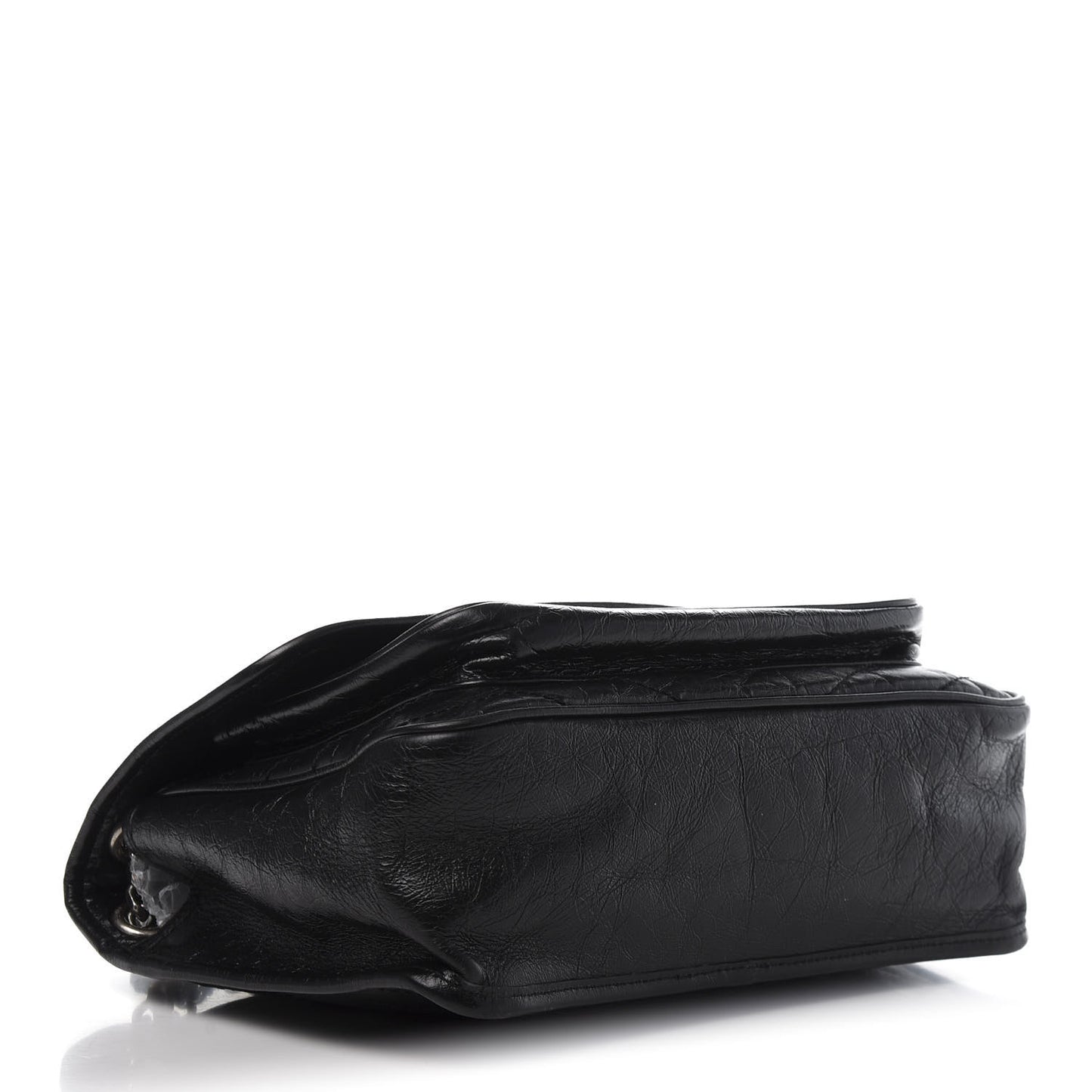 Crinkled Calfskin Matelasse Monogram Medium Niki Chain Satchel Black