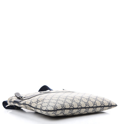 Gucci GG Supreme Monogram Small Flat Side Zip Messenger Bag Beige Blue 3 of 9