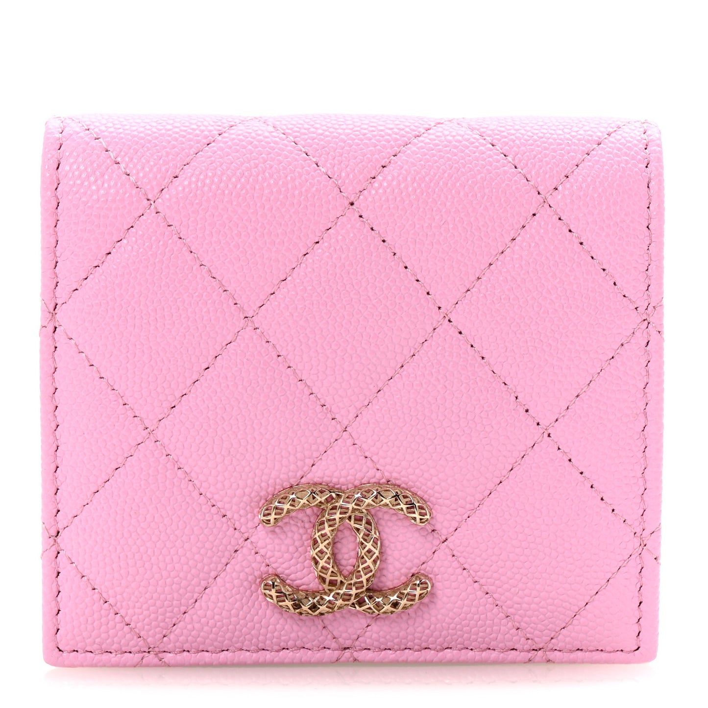 Caviar Metal Perforated Quilted CC Compact Bi-Fold Flap Wallet Lilac Light Green