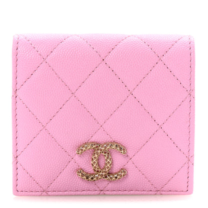 Chanel Caviar Metal Perforated Quilted CC Compact Bi-Fold Flap Wallet Lilac Light Green 1 of 9