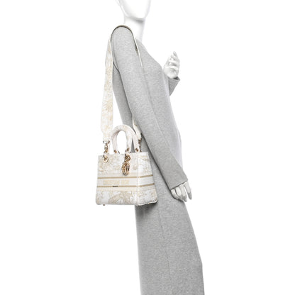 Christian Dior Canvas Embroidered Jardin D'Hiver Medium Lady D-Lite White Gold 2 of 12