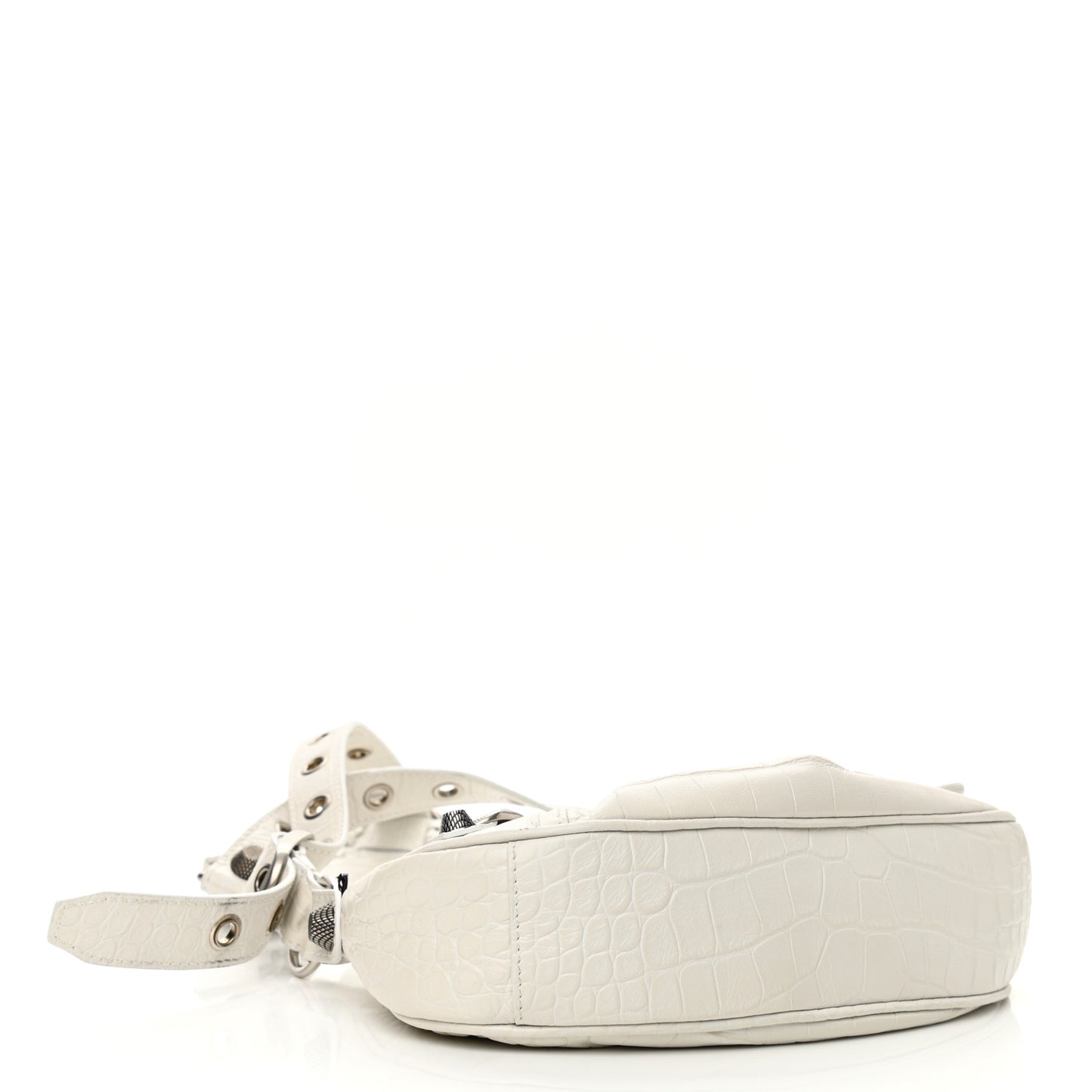 Extra Supple Calfskin Crocodile Embossed Le Cagole Shoulder Bag XS White