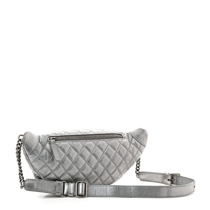 Chanel Metallic Calfskin Quilted Banane Waist Bag Fanny Pack Silver 3 of 12