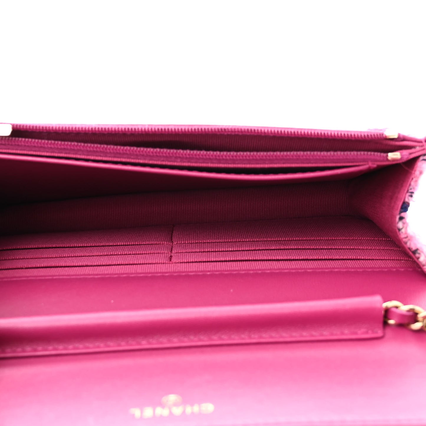 Tweed Quilted Wallet On Chain WOC Fuchsia Purple