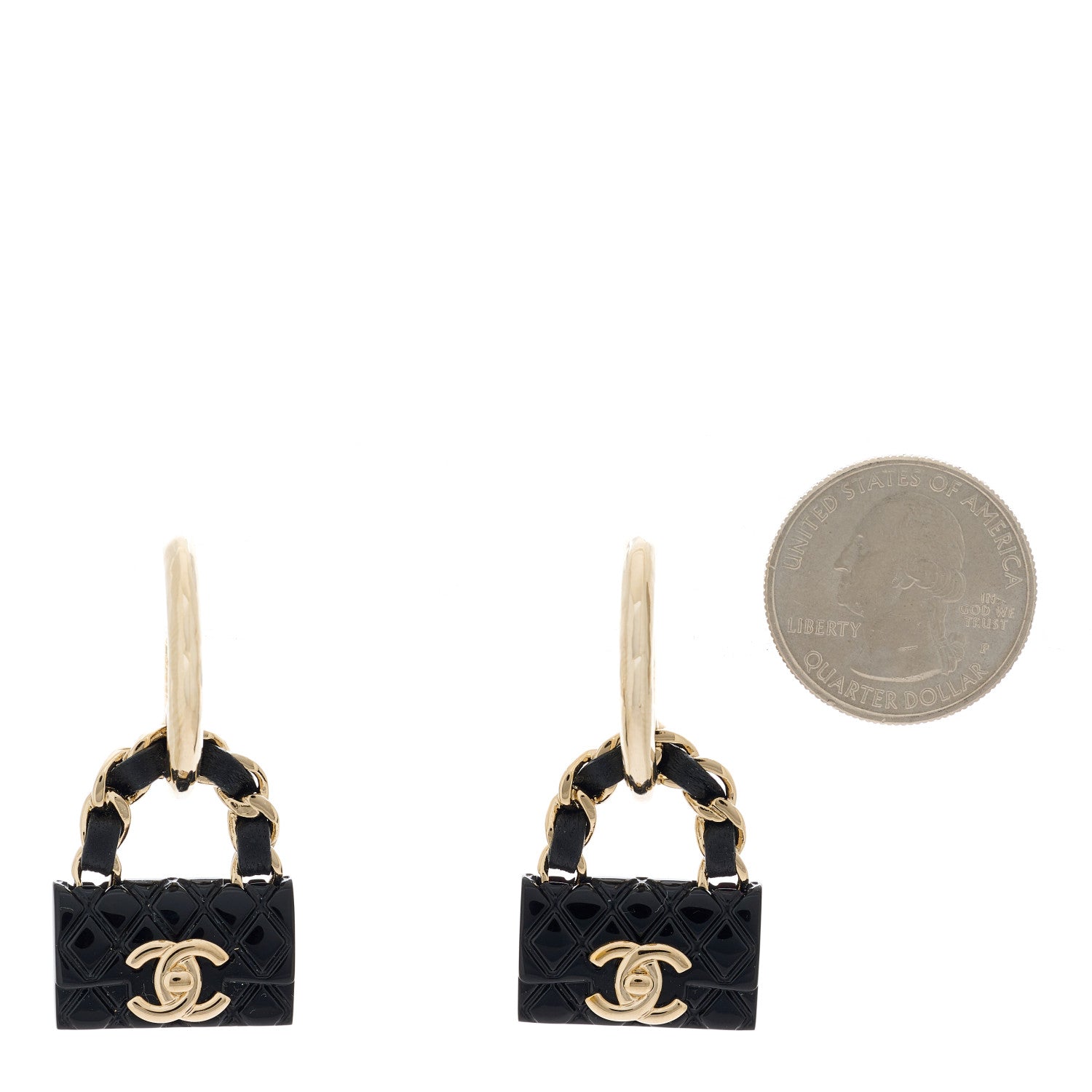 Chanel Metal Resin Lambskin Quilted CC Turnlock Chain Flap Bag Hoop Earrings Black Gold 2 of 5