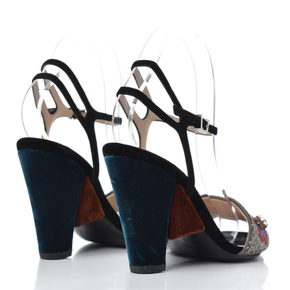 Fendi Velvet Sequin Floral Fantasia 39 Sandals Grey Multicolor 4 of 20