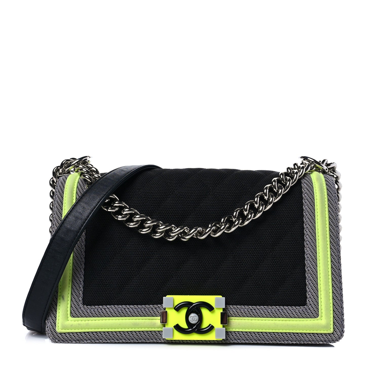 Canvas Quilted Medium Fluo Boy Flap Black Grey Yellow