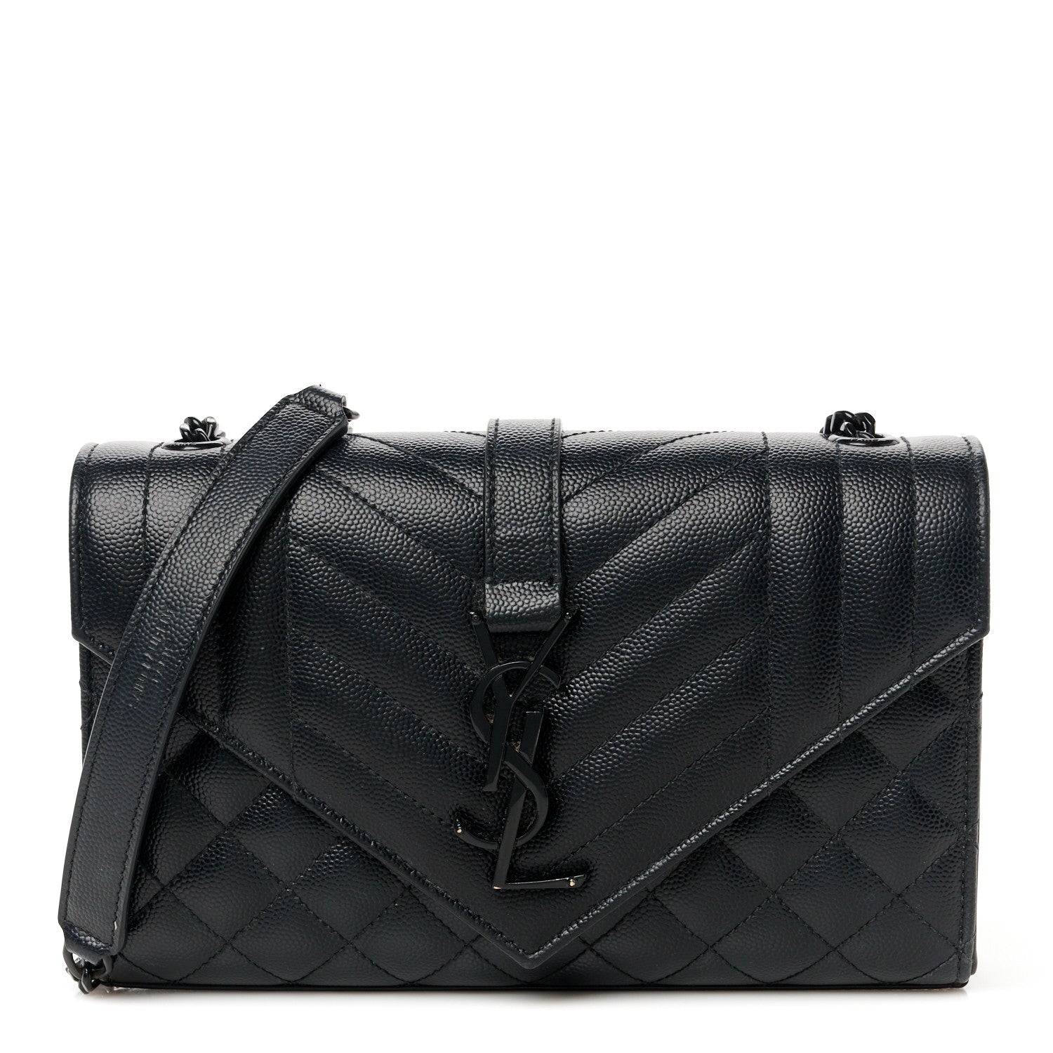 Saint Laurent Grain De Poudre Textured Mixed Matelasse Triquilt Small Monogram Monochrome Satchel Black 1 of 11