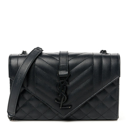 Saint Laurent Grain De Poudre Textured Mixed Matelasse Triquilt Small Monogram Monochrome Satchel Black 1 of 11