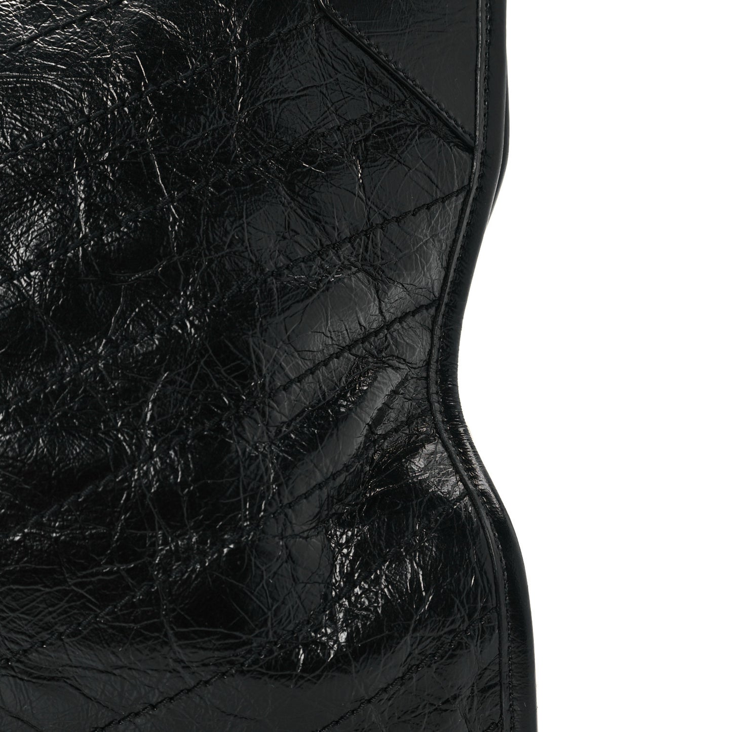 Crinkled Calfskin Matelasse Monogram Medium Niki Shopper Tote Black