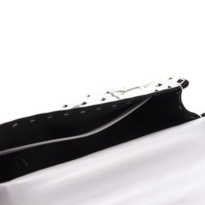 Valentino Garavani Lambskin VLTN Print Medium Rockstud Spike Shoulder Bag Optic White Black 5 of 11