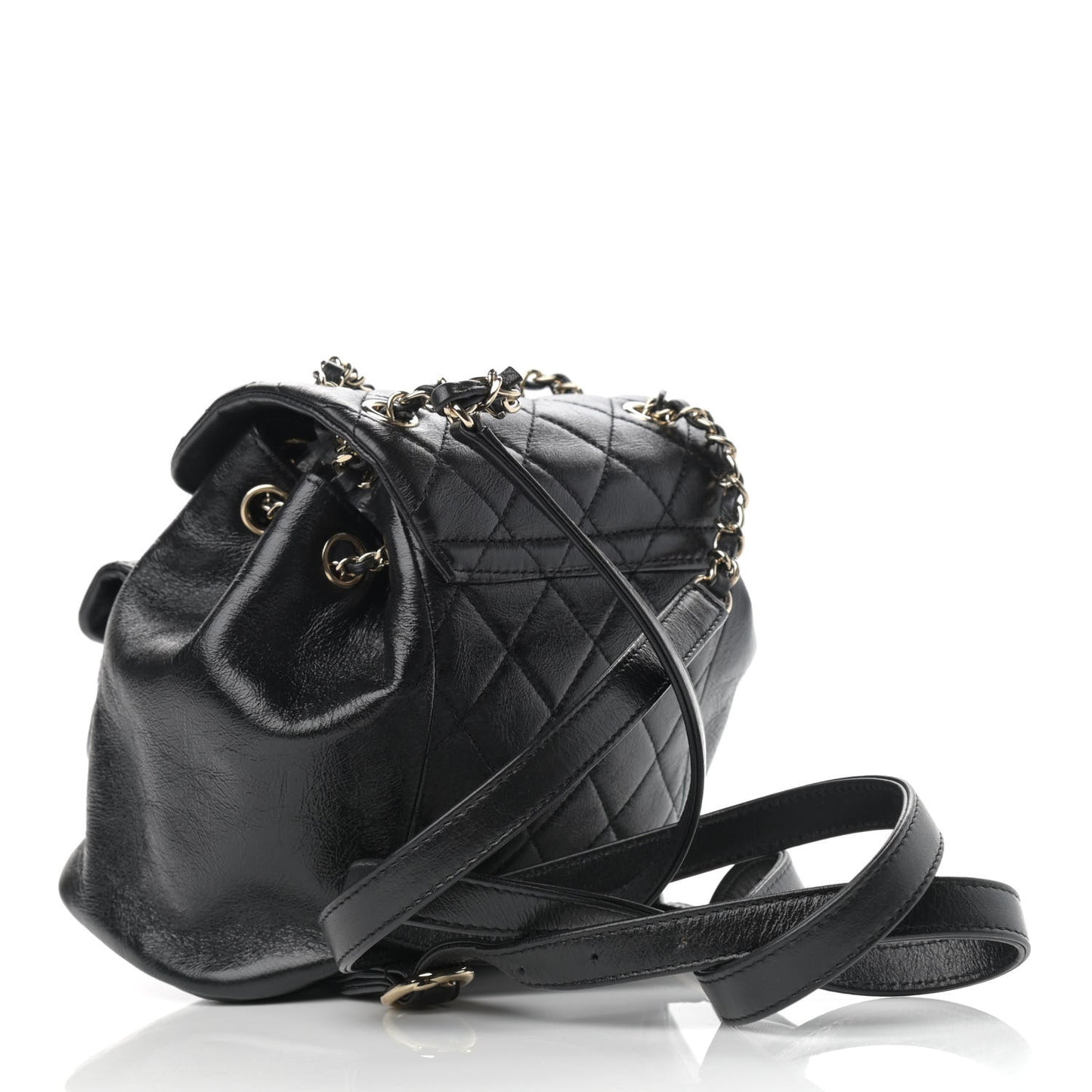 Glazed Aged Calfskin Quilted Small Duma Drawstring Backpack Black