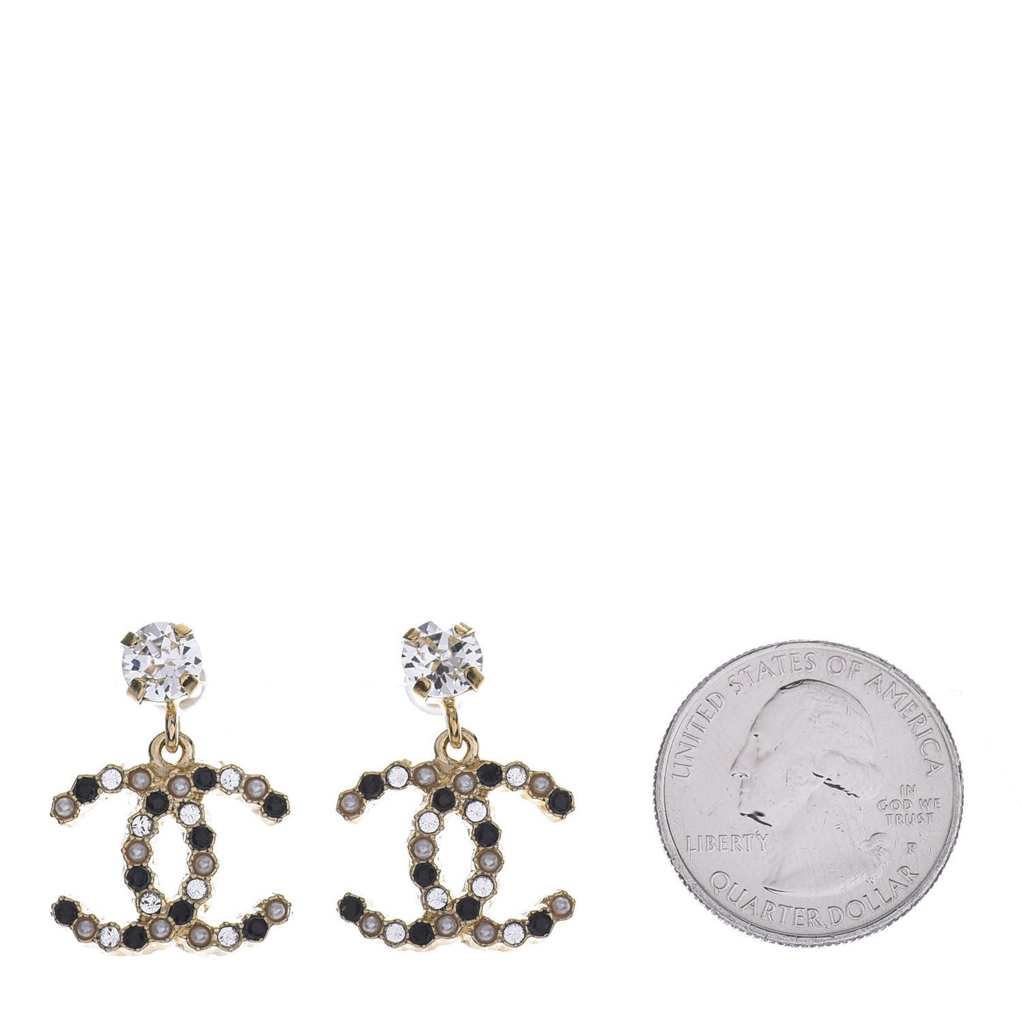 Resin Crystal Pearl CC Drop Earrings Gold Black