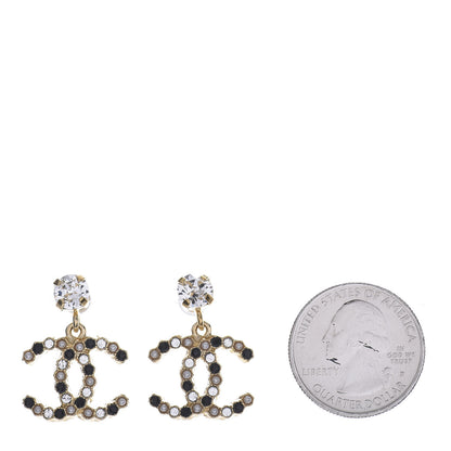 Chanel Resin Crystal Pearl CC Drop Earrings Gold Black 2 of 4