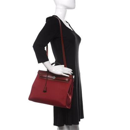 Hermes Vache Hunter Toile Herbag Zip 31 PM Rouge Grenat Rouge H 2 of 10