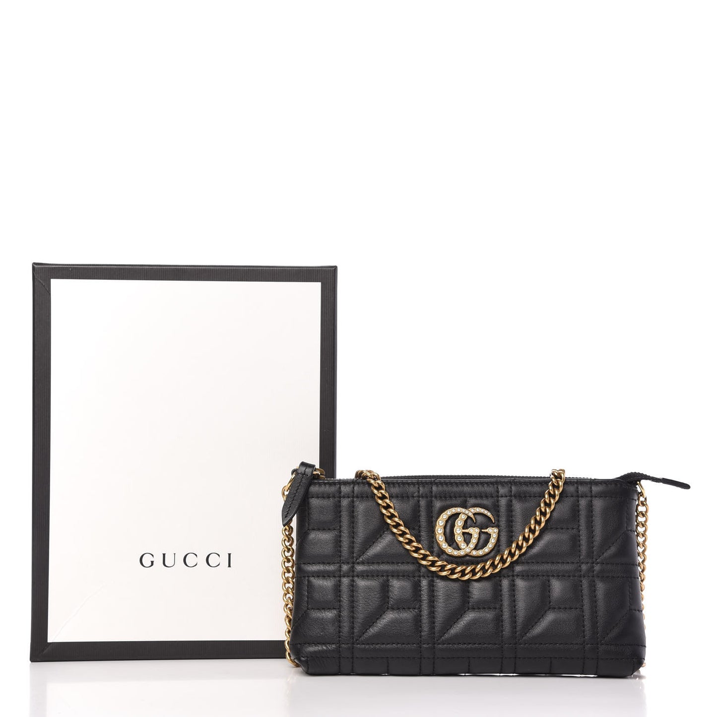 Calfskin Matelasse Mini Pearly GG Marmont Chain Bag Black