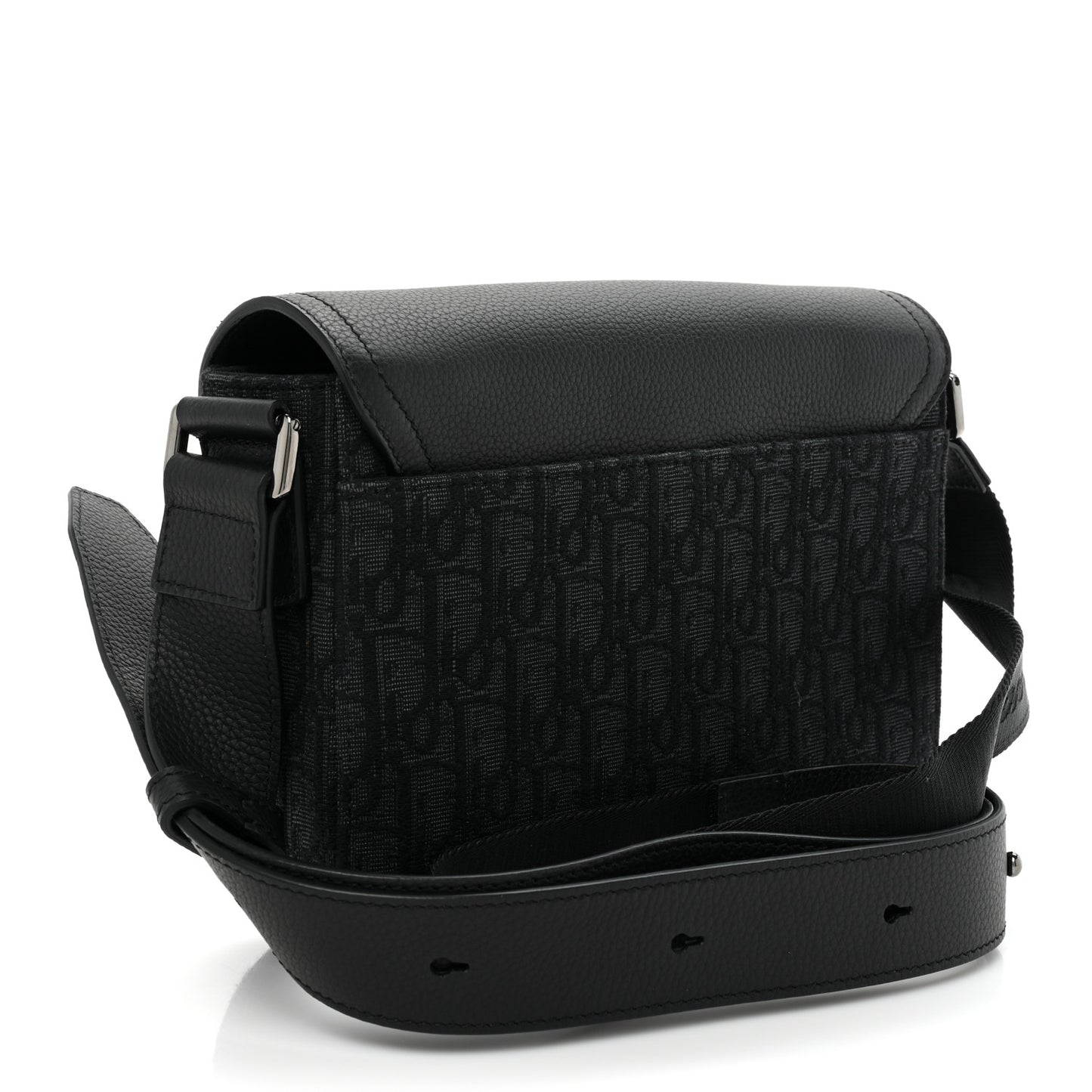 Oblique Jacquard Grained Calfskin Saddle Pouch With Strap Black