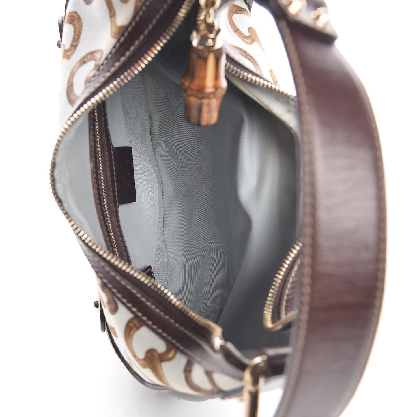 Canvas Bamboo Horsebit Print Amalfi Hobo Dark Brown