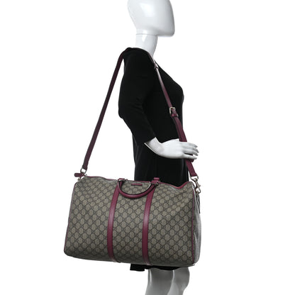 Gucci GG Supreme Monogram Selleria Calfskin Medium Carry On Duffle Bag Beige Ebony Peonia Flower 2 of 9