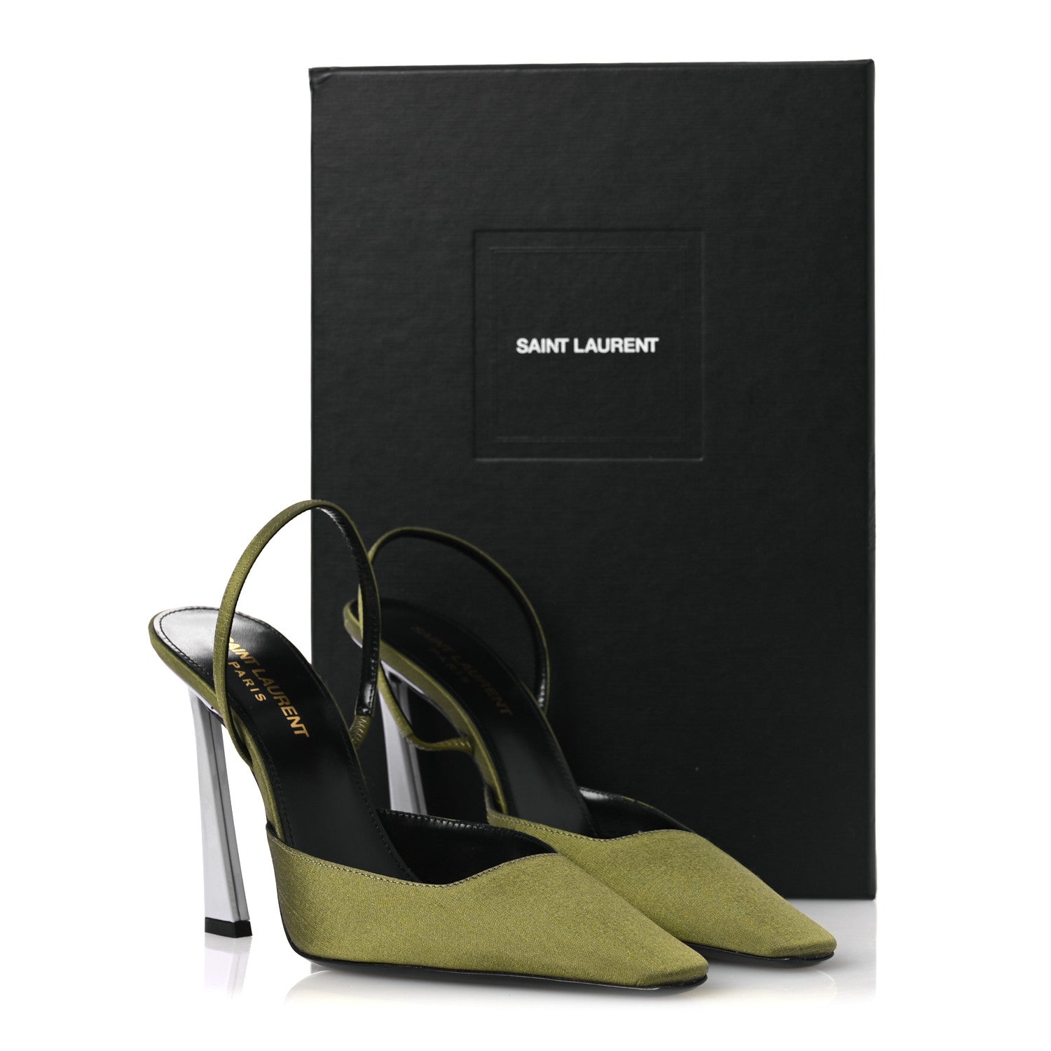 Saint Laurent Crepe De Chine Blade 105 Slingback Pumps 37.5 Lime 14 of 14