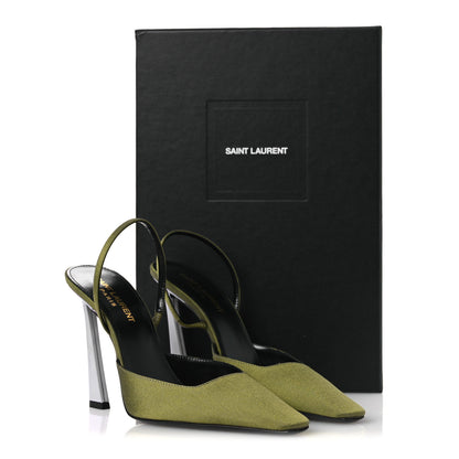 Saint Laurent Crepe De Chine Blade 105 Slingback Pumps 37.5 Lime 14 of 14
