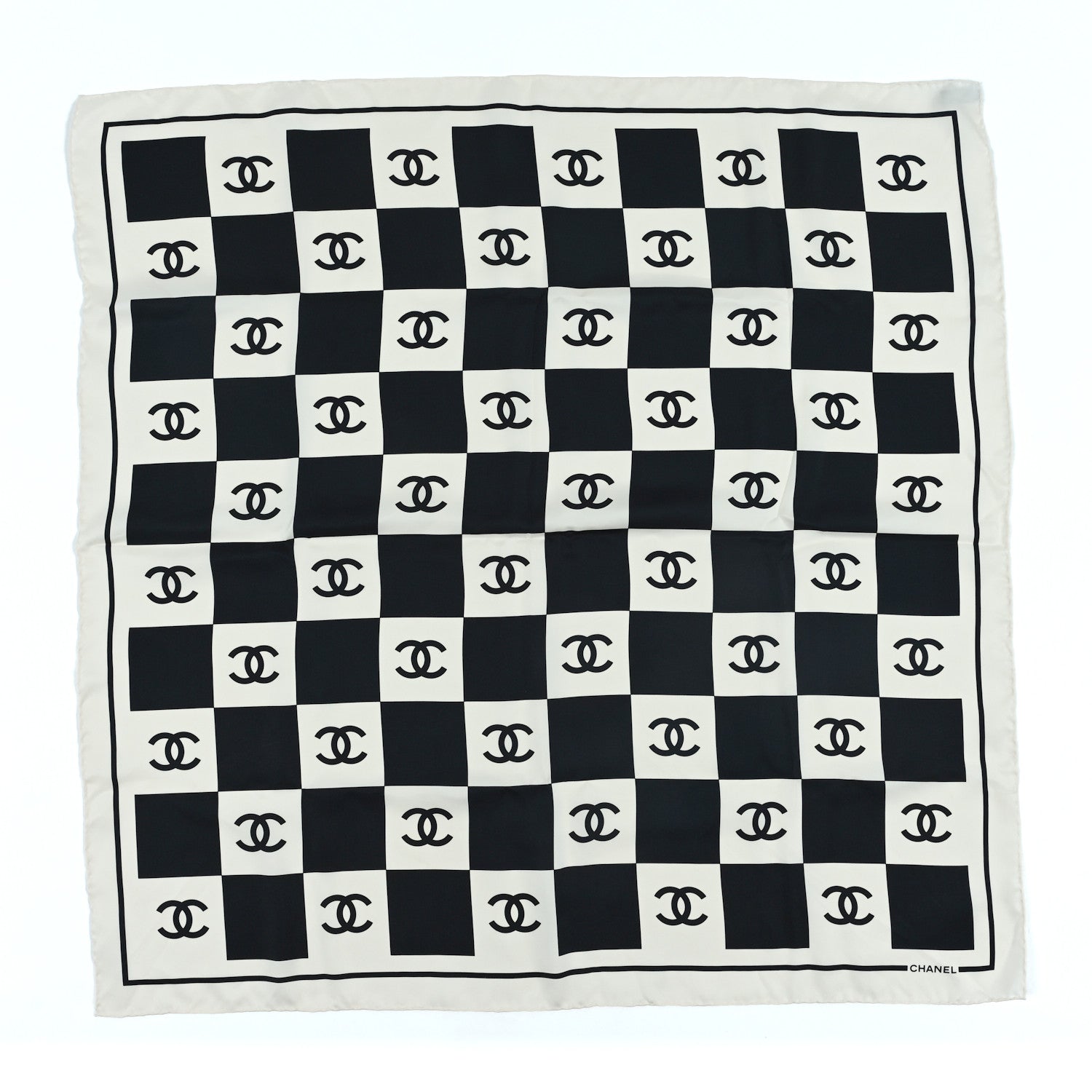 Chanel Silk CC Checkered Square Scarf  Black Ecru 1 of 3