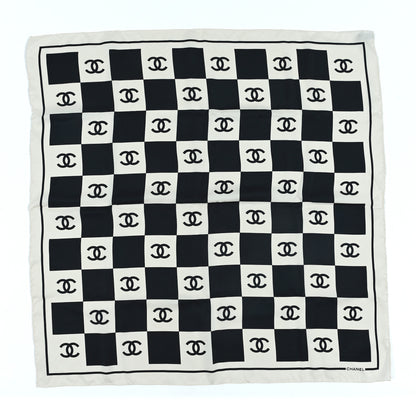 Chanel Silk CC Checkered Square Scarf  Black Ecru 1 of 3