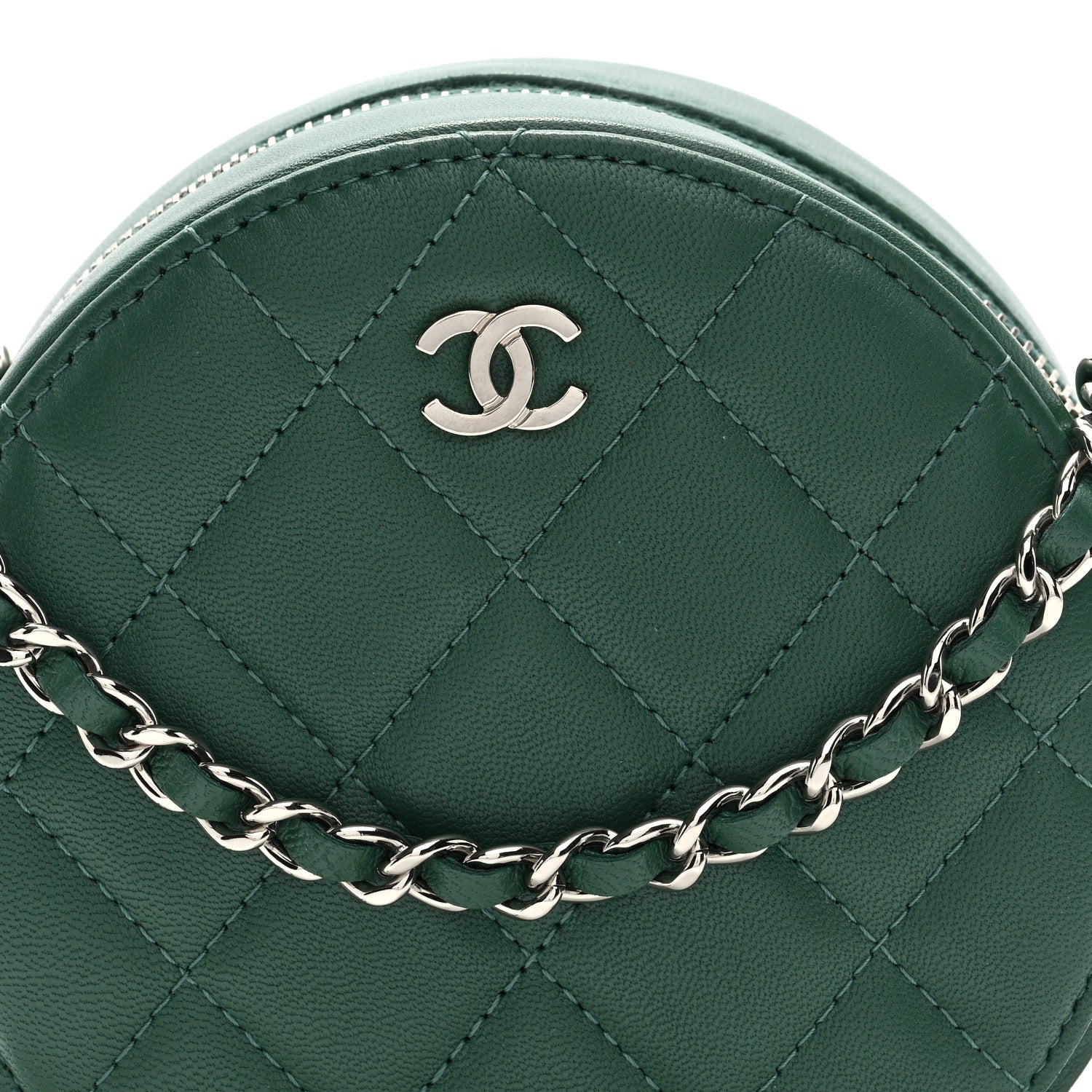 Chanel Lambskin Quilted Round Clutch With Chain Green 8 of 10
