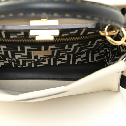 Fendi Vitello Seta Canvas FF Embroidered Medium Peekaboo Iconic Satchel White 5 of 9