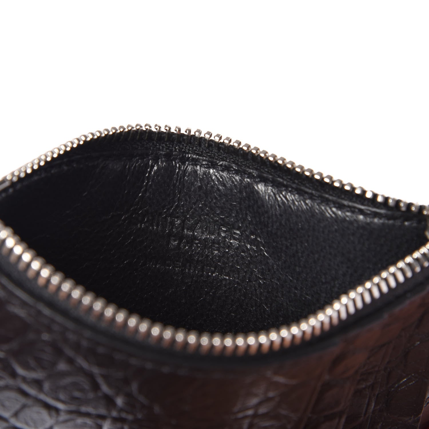Saint Laurent Calfskin Crocodile Embossed 5 Fragments Zip Card Case Black 6 of 8