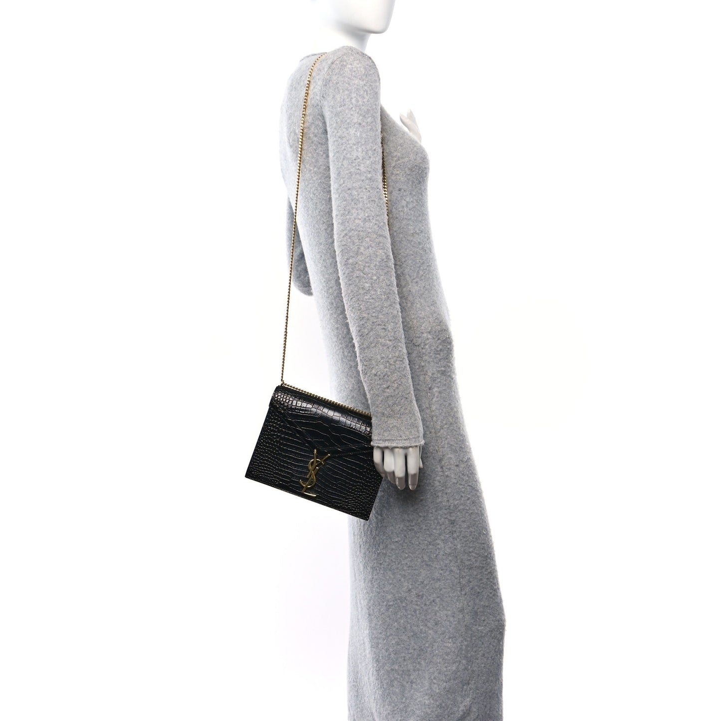Calfskin Crocodile Embossed Monogram Cassandra Clasp Bag Black Rouge Legion