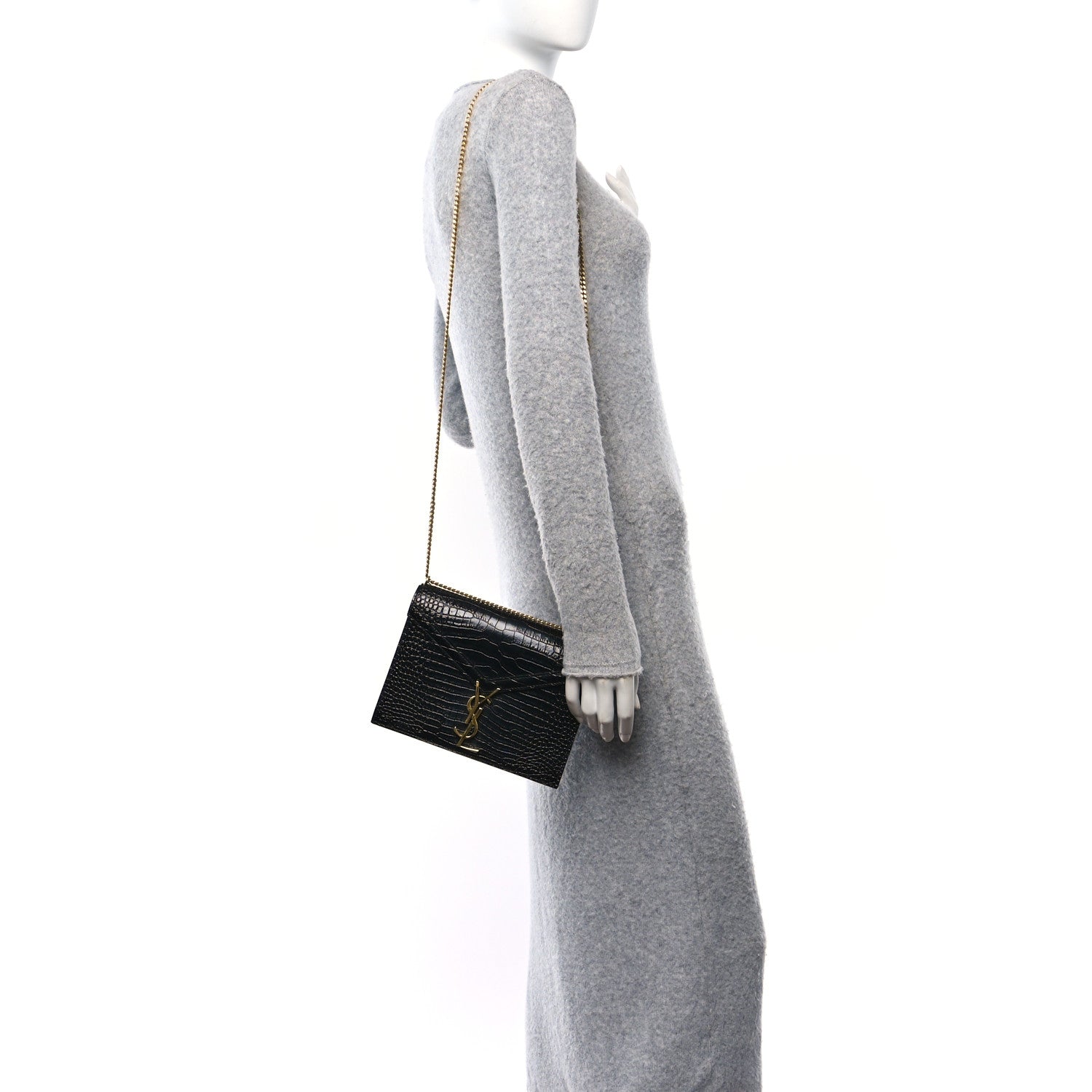 Saint Laurent Calfskin Crocodile Embossed Monogram Cassandra Clasp Bag Black Rouge Legion 2 of 13