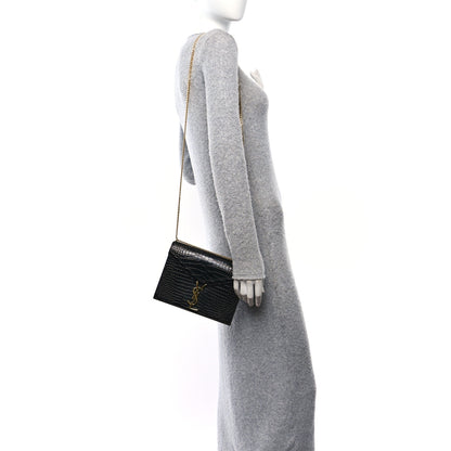 Saint Laurent Calfskin Crocodile Embossed Monogram Cassandra Clasp Bag Black Rouge Legion 2 of 13