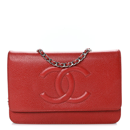 Chanel Caviar Timeless CC Wallet On Chain WOC Red 1 of 11