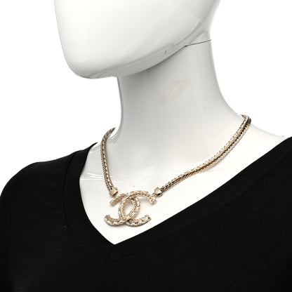 Chanel Metal Lambskin CC Chain Necklace Gold White 2 of 5